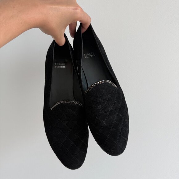 Stuart Weitzman Black Quilted Suede Loafers Size 12 - Picture 2 of 5